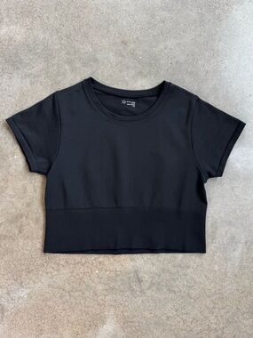 Aerie Offline Black Seamless Cropped Tee